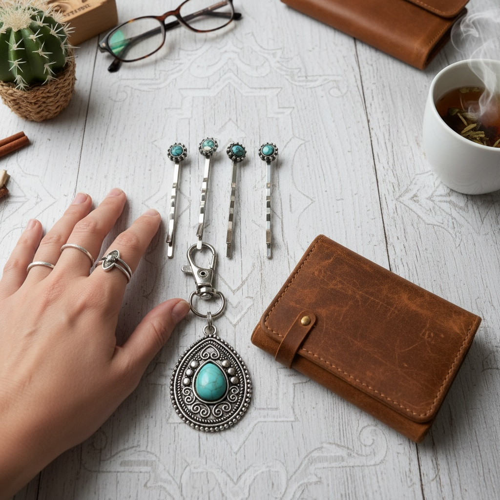 Western Gift Set – Turquoise Hair Pins & Handbag Charm