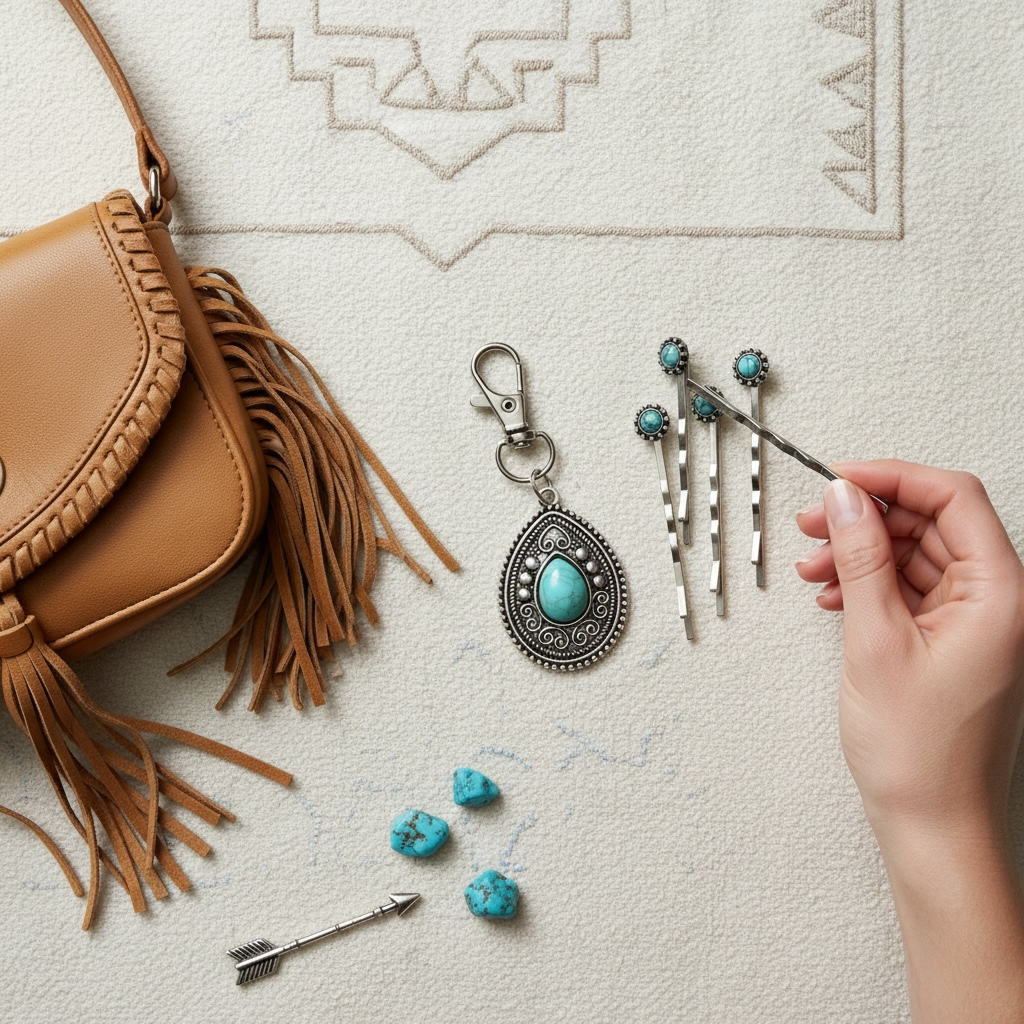Western Gift Set – Turquoise Hair Pins & Handbag Charm