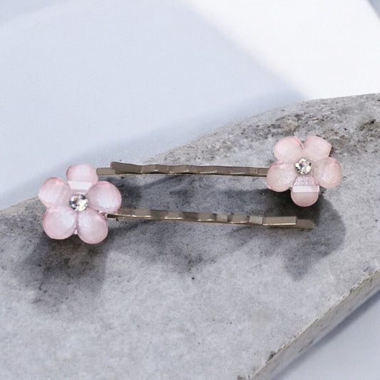 Pink Rhinestone Flower Hair Pins - Elegant Floral Accessories