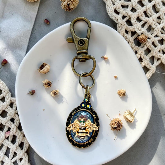 Bee Purse Charm – Blue Rhinestone Bee Keychain Charm