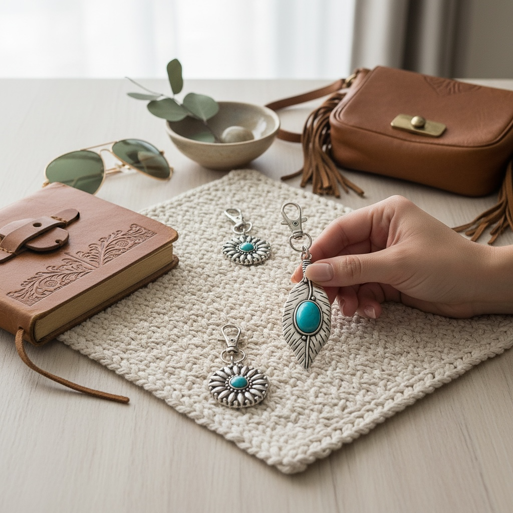 Western Turquoise Purse Charm Trio – Boho Cowgirl Gift Set