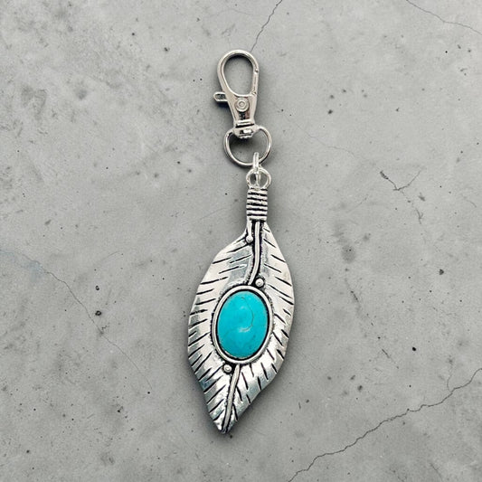 Western Turquoise Feather Purse Charm – Boho Bag Accessory