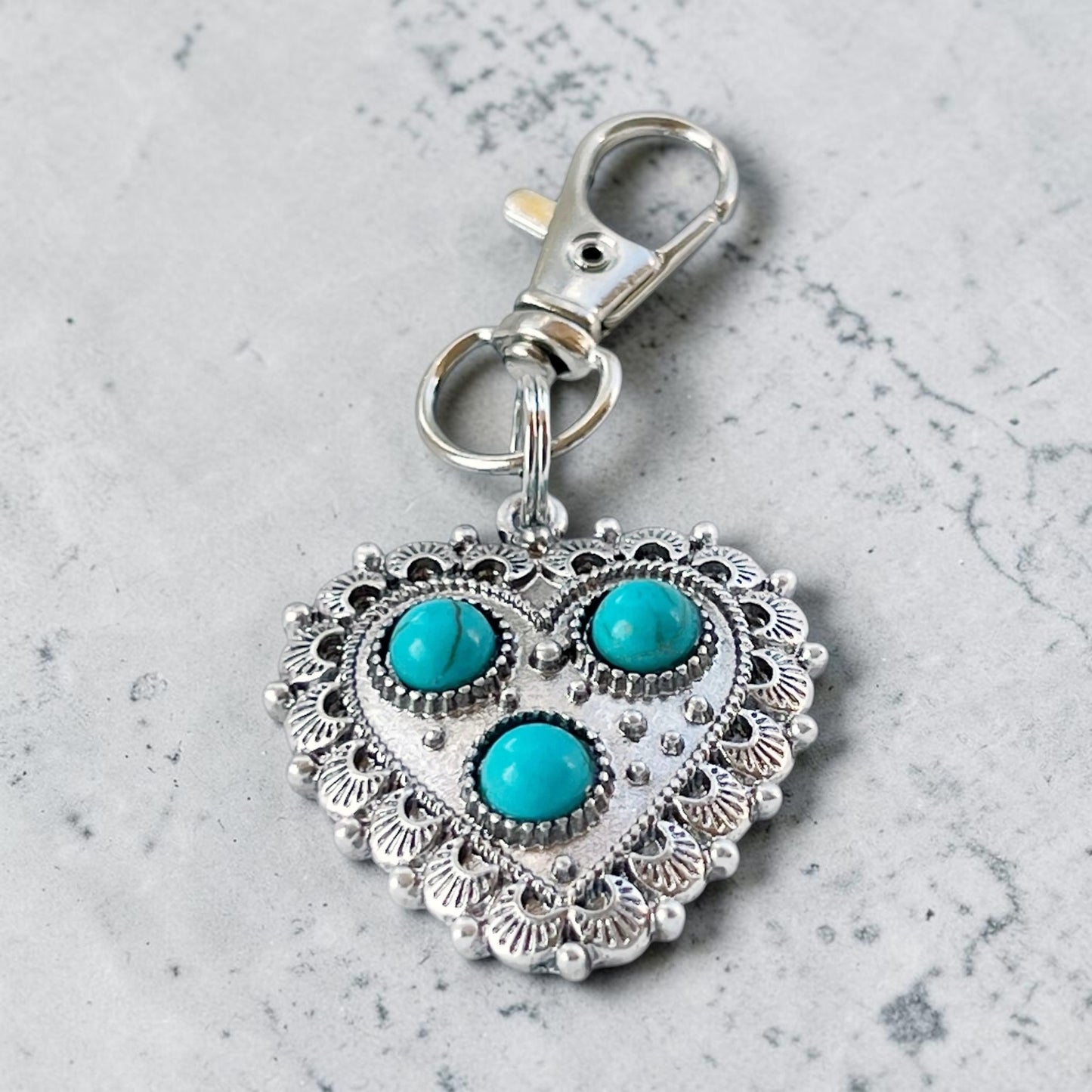 Turquoise Heart Purse Charm – Western Silver Bag Accessory