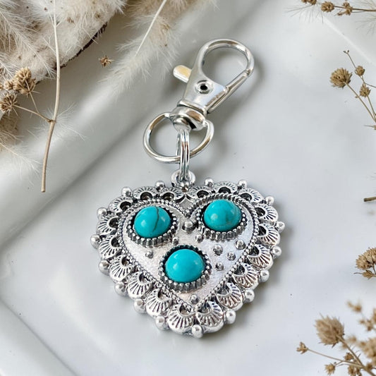 Turquoise Heart Purse Charm – Western Silver Bag Accessory