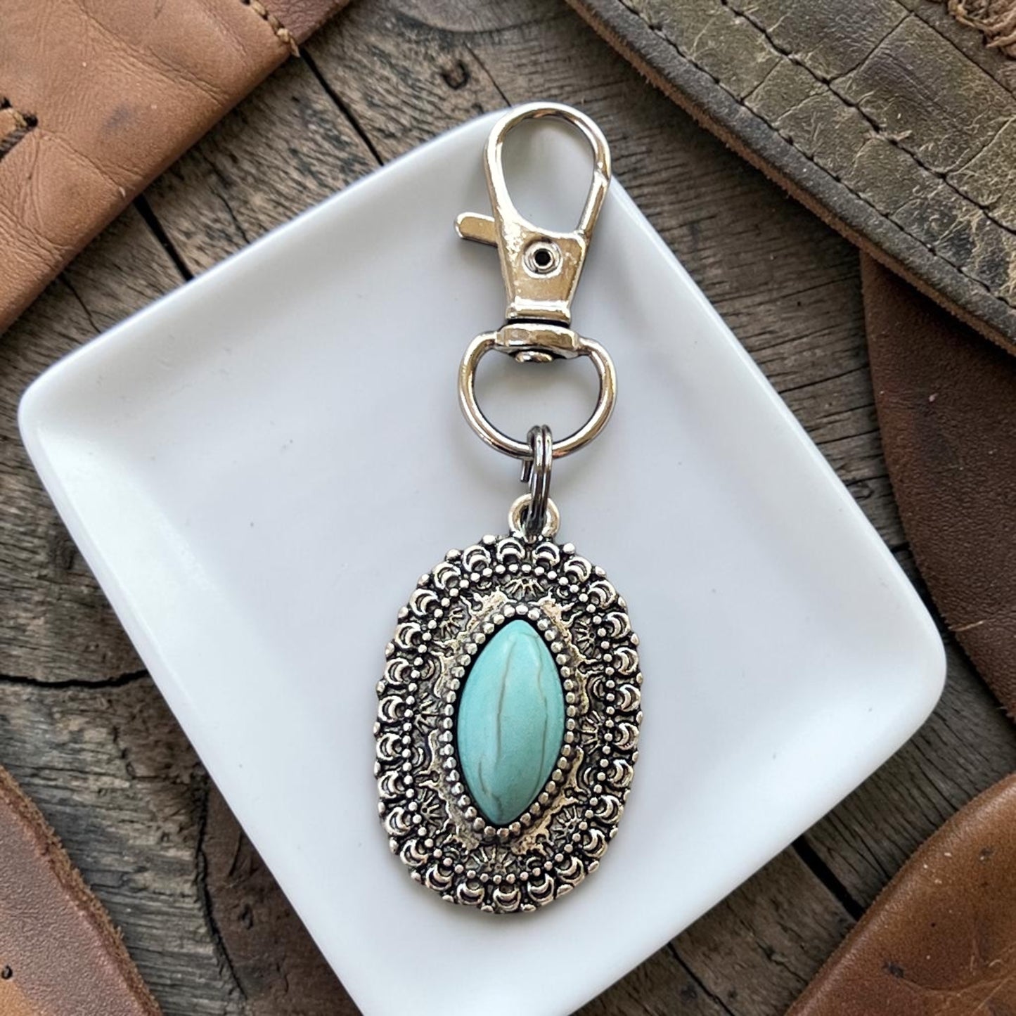 Charm para bolso con tirador de cremallera occidental turquesa