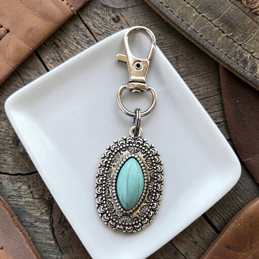 Western Turquoise Purse Charm – Silver Oval Bag Accessory