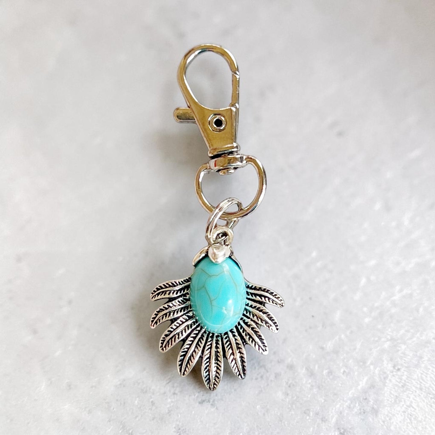 Turquoise Feather Purse Charm – Western Silver Bag Accessory