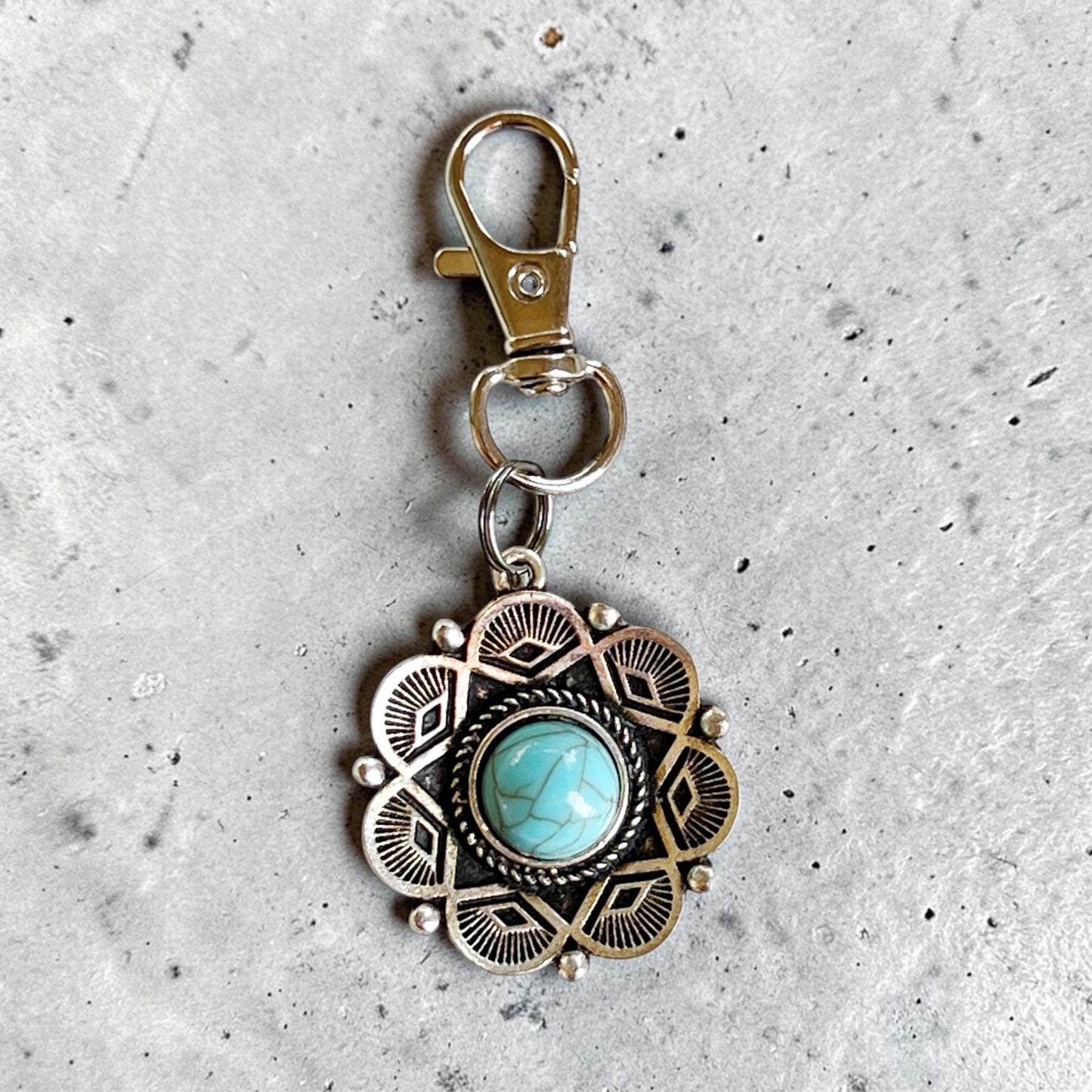 Turquoise Western Medallion Purse Charm – Silver Bag Accessory