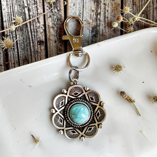 Turquoise Western Medallion Purse Charm – Silver Bag Accessory