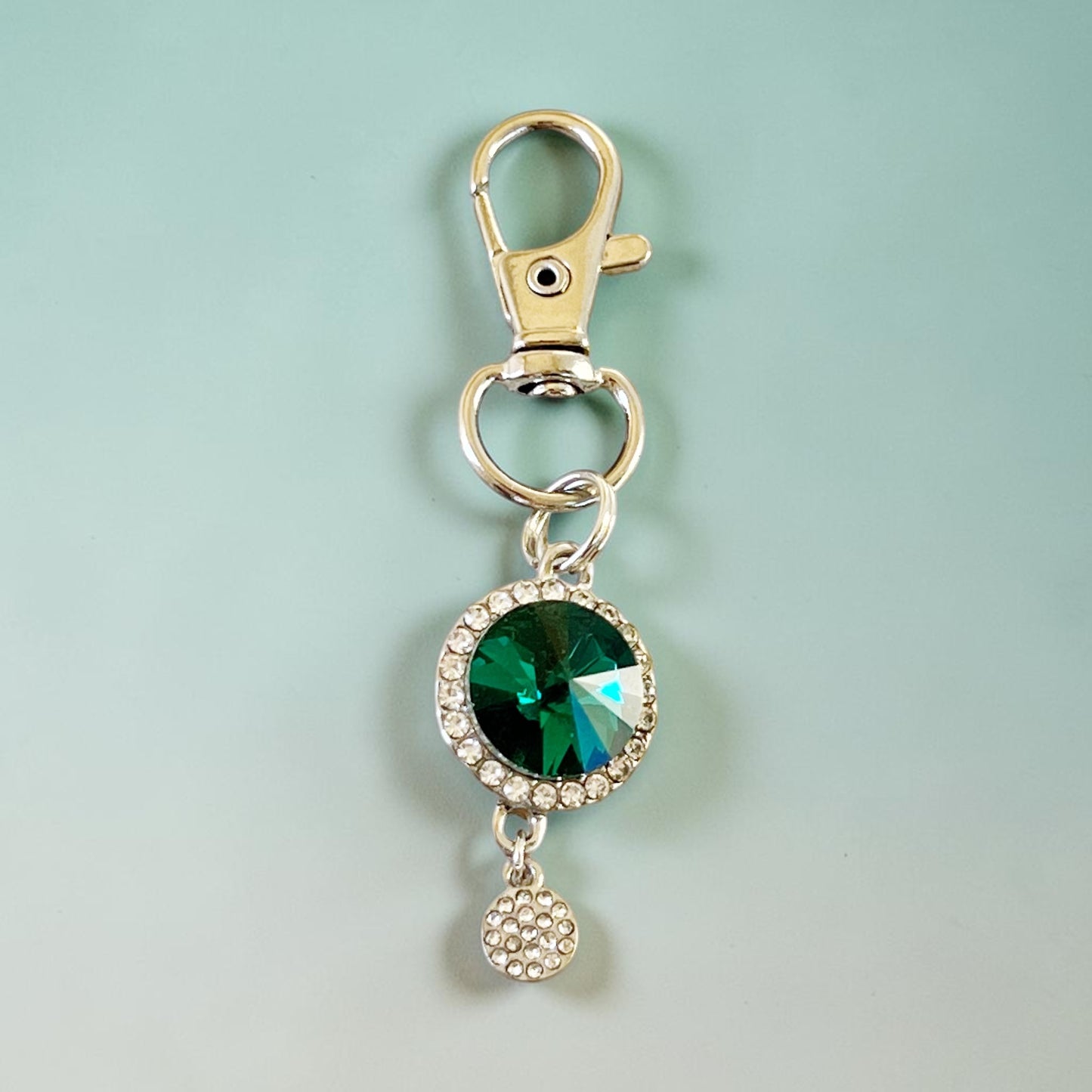Emerald Green Rhinestone Purse Charm – Silver Bag Charm