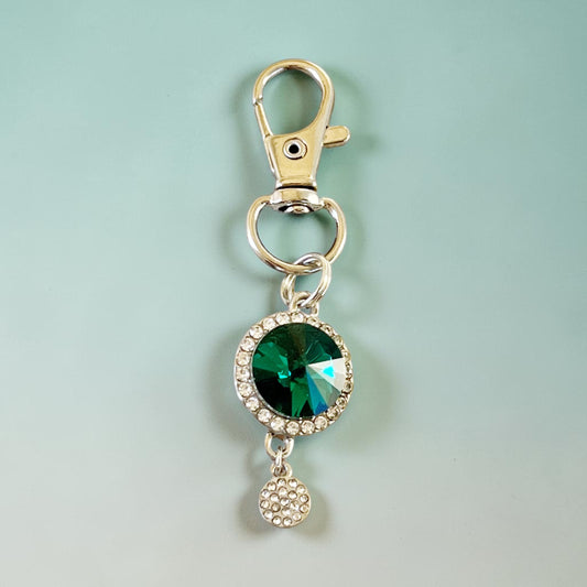 Emerald Green Rhinestone Purse Charm – Silver Bag Charm