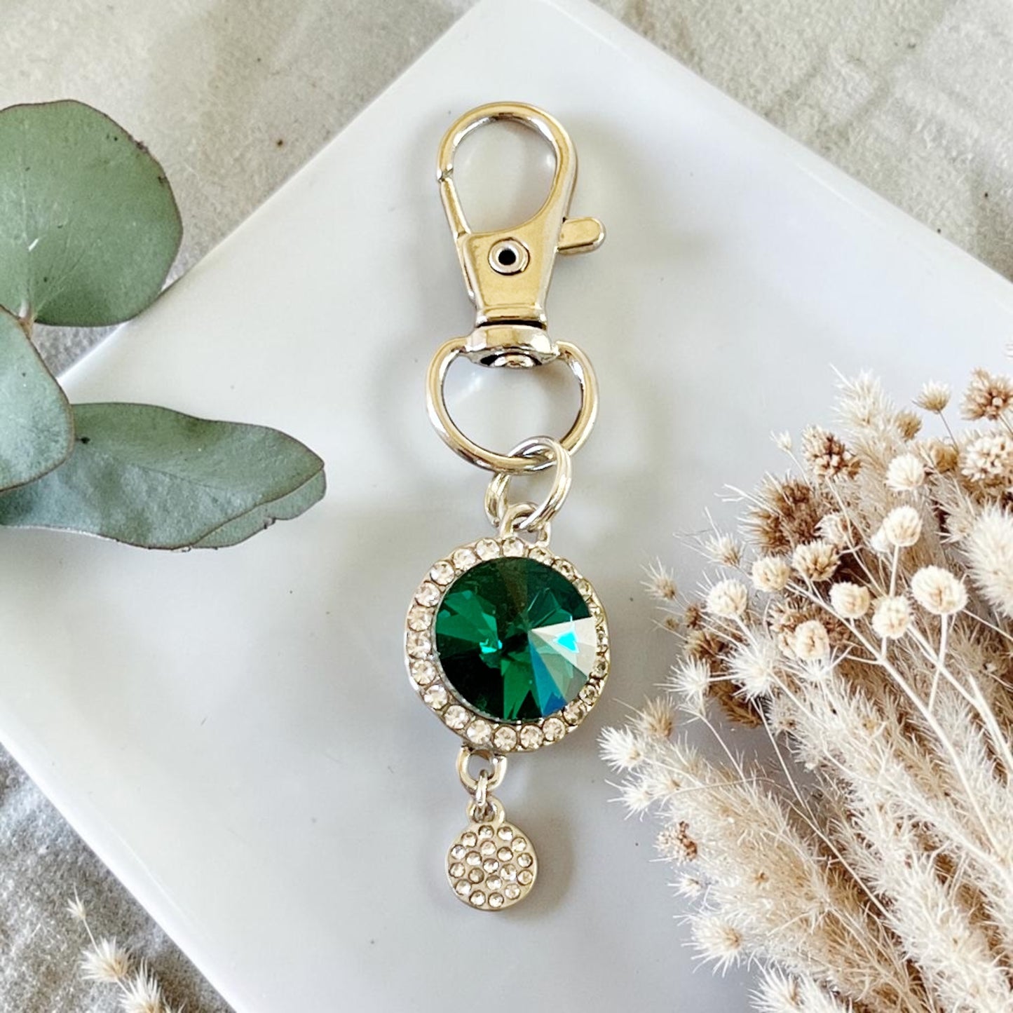 Emerald Green Rhinestone Purse Charm – Silver Bag Charm