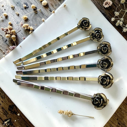 Silver Flower Hair Pins Set of 6 – Western Bridal Bobby Pins