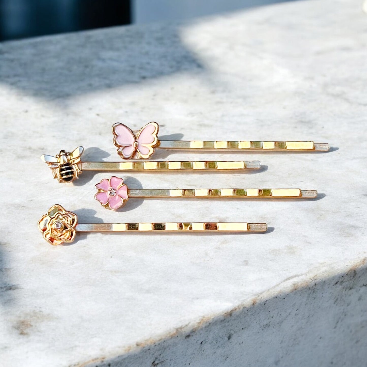 Floral & Butterfly Hair Pin Set – Gold Nature-Inspired Hair Clips