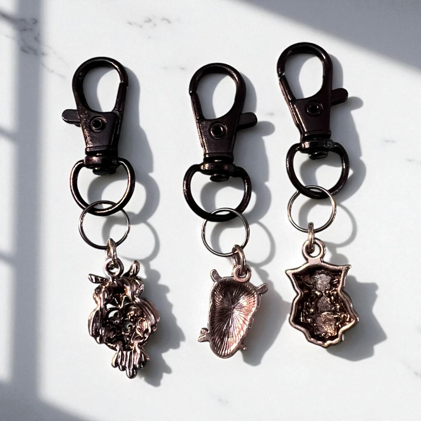 Set of 3 Silver Owl Purse Charms with Rhinestone Accents
