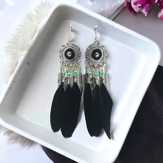 Black Feather Dangle Earrings – Western Boho Chic Jewelry