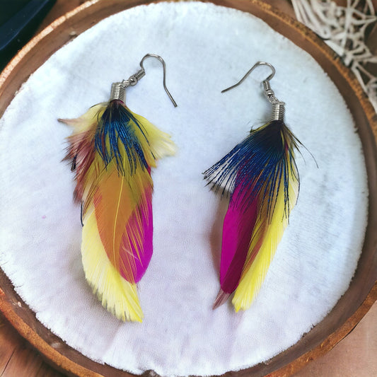 Bright Colored Feather Dangle Earrings - Vibrant & Eye-catching Accessories