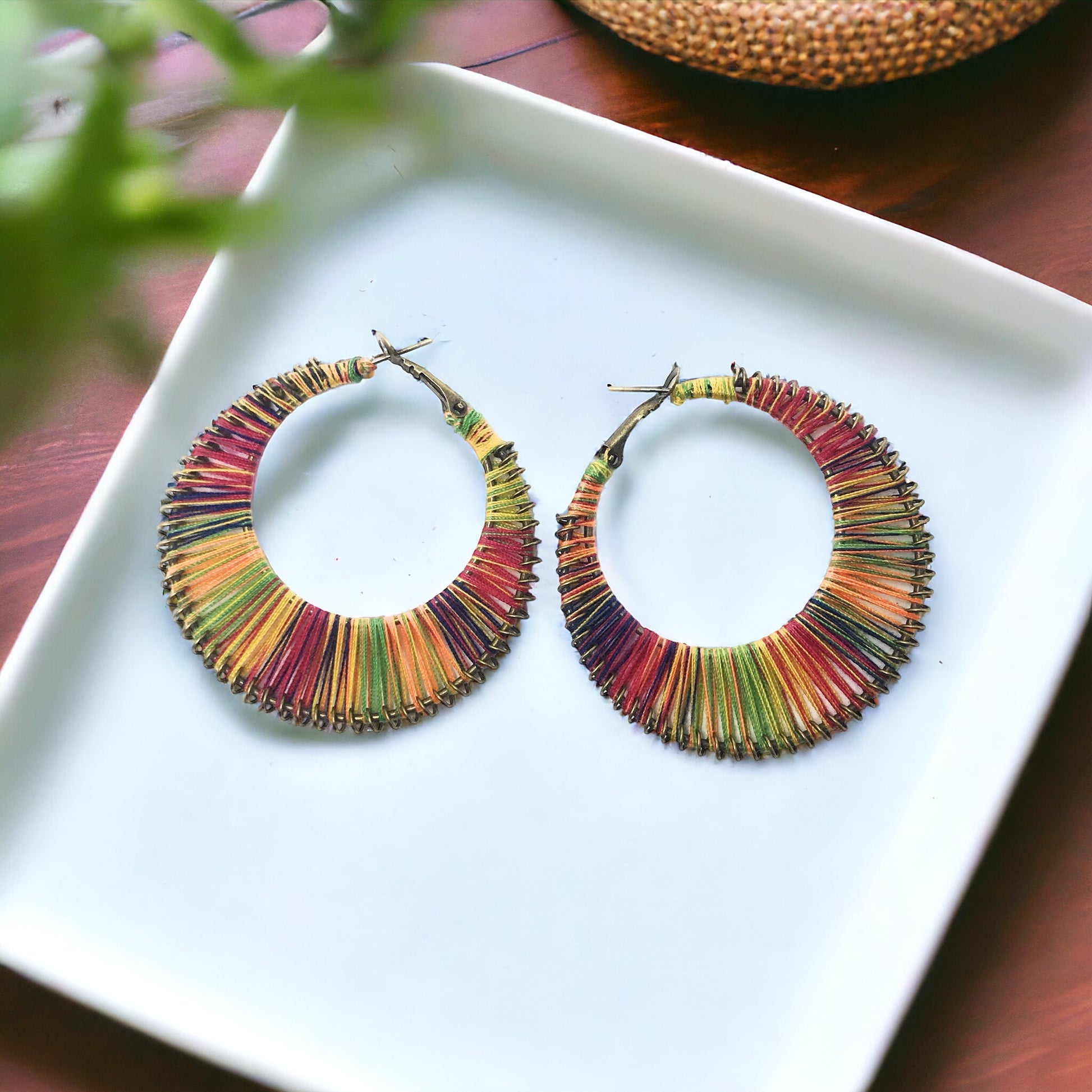 Multi-Colored String Hoop Earrings - Vibrant & Playful Accessories