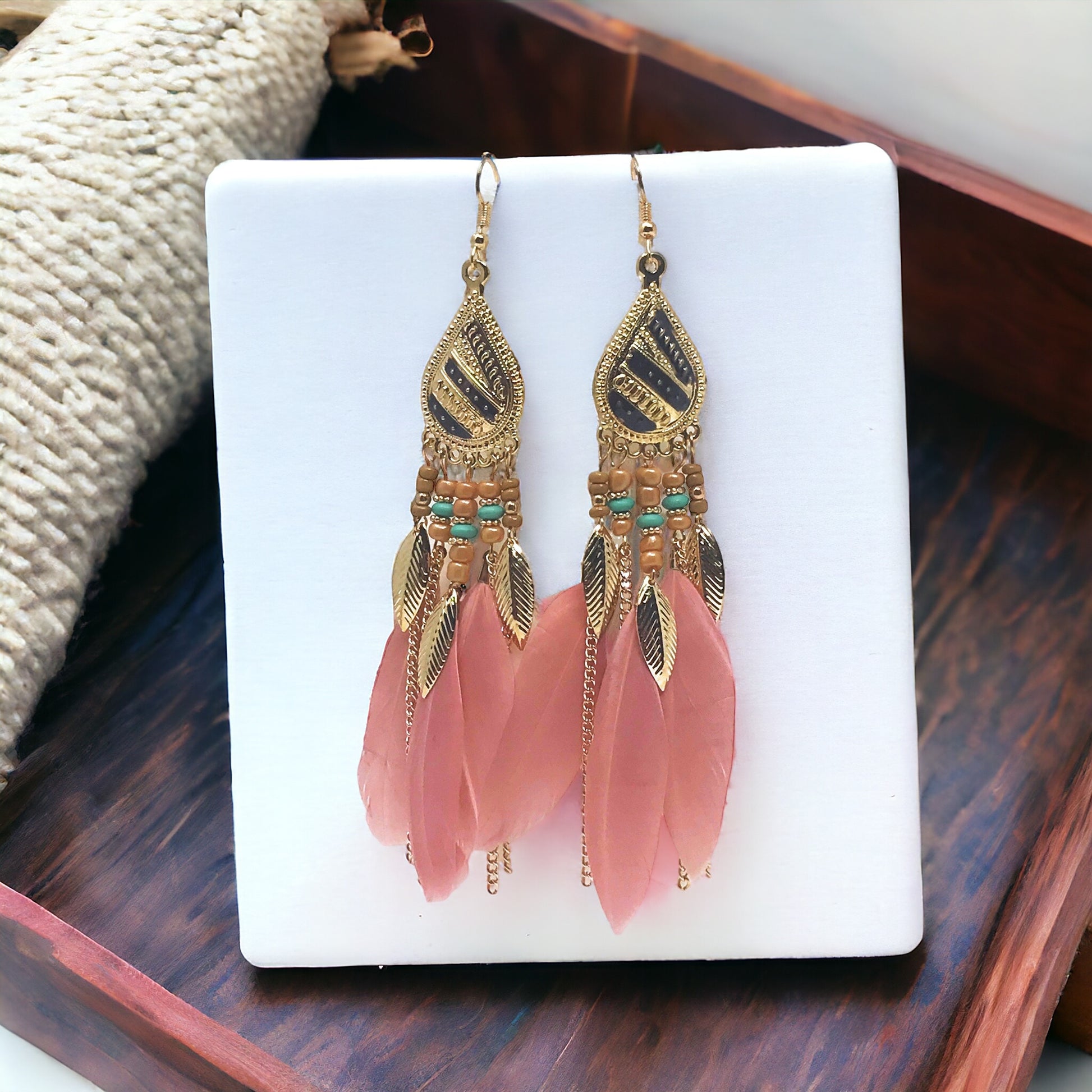 Pink Feather Dangle Earrings – Bohemian Chic Jewelry