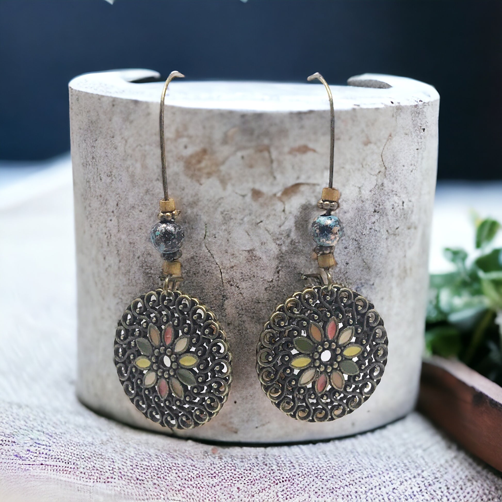 Boho Filigree Enamel Earrings – Colorful Dangle Jewelry