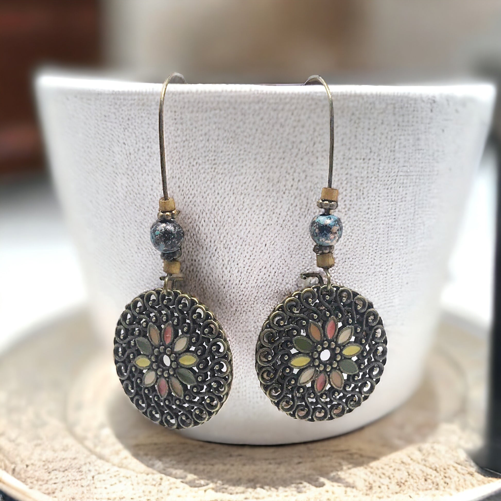 Boho Filigree Enamel Earrings – Colorful Dangle Jewelry