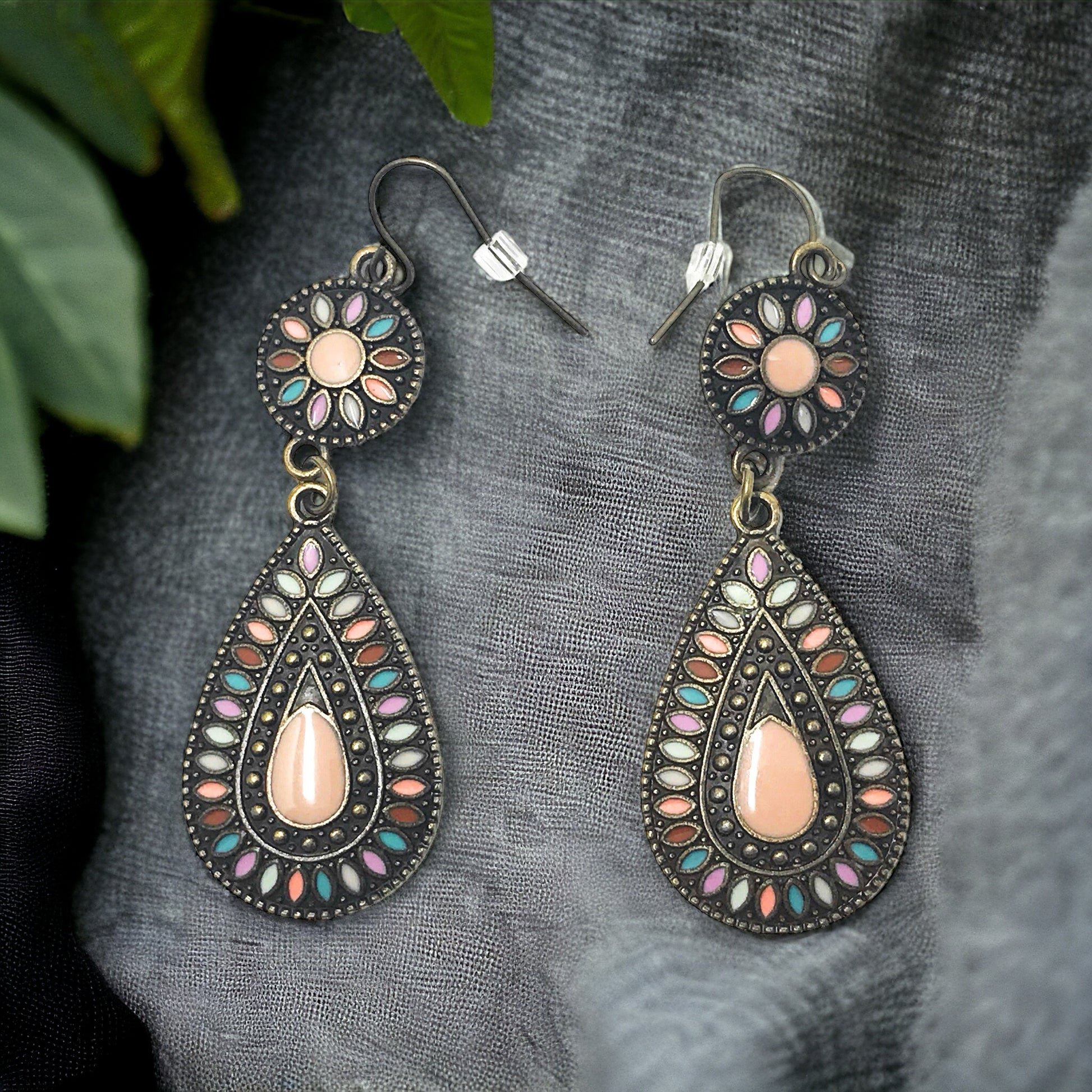 Boho Floral Teardrop Earrings – Colorful Enamel Dangle Jewelry