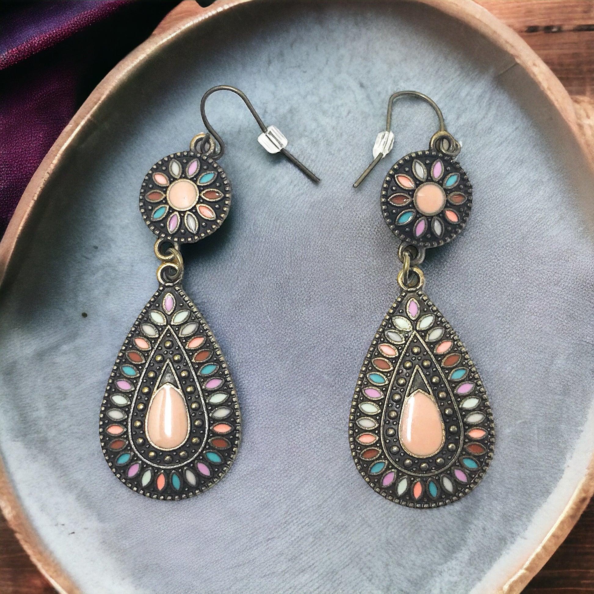 Boho Floral Teardrop Earrings – Colorful Enamel Dangle Jewelry