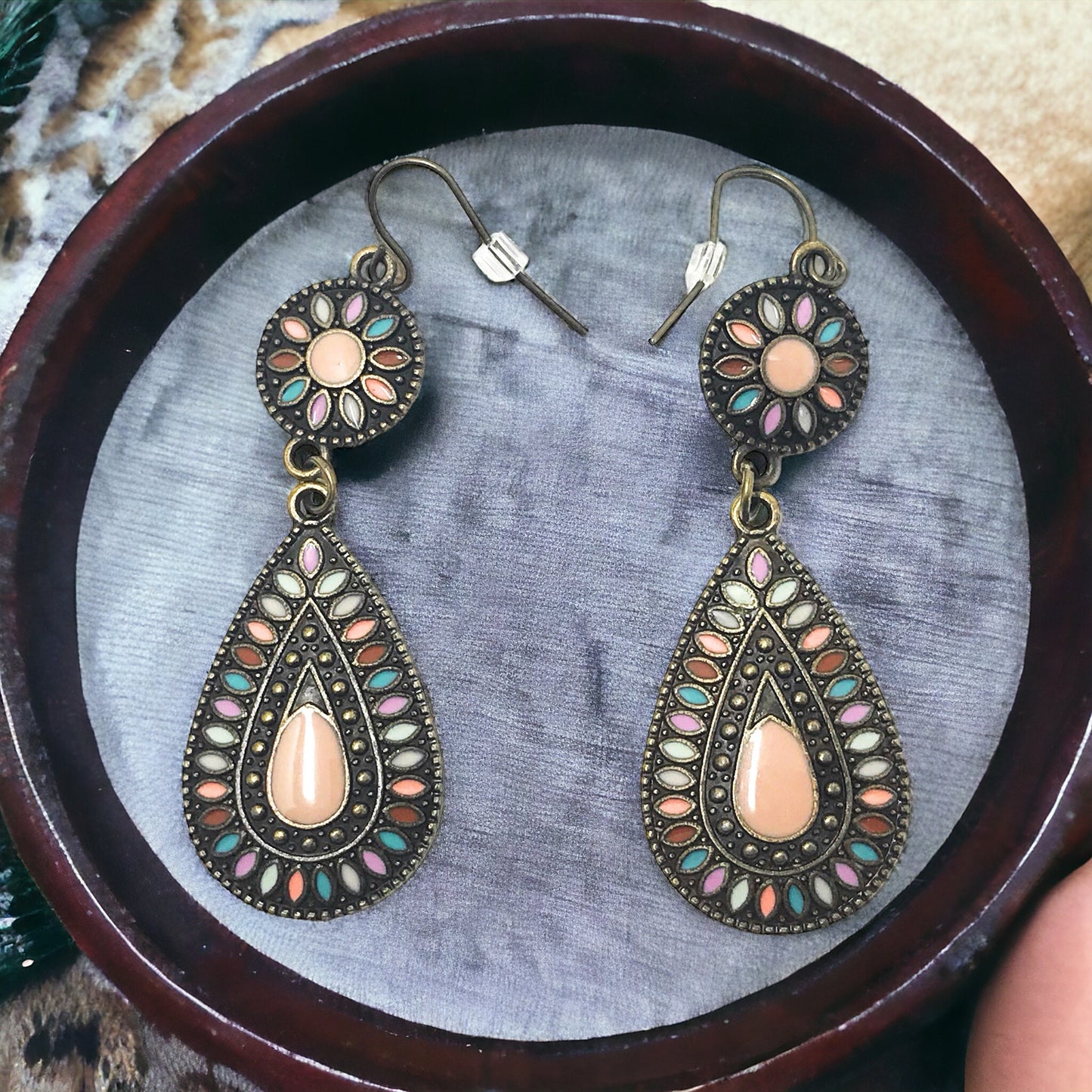Boho Floral Teardrop Earrings – Colorful Enamel Dangle Jewelry
