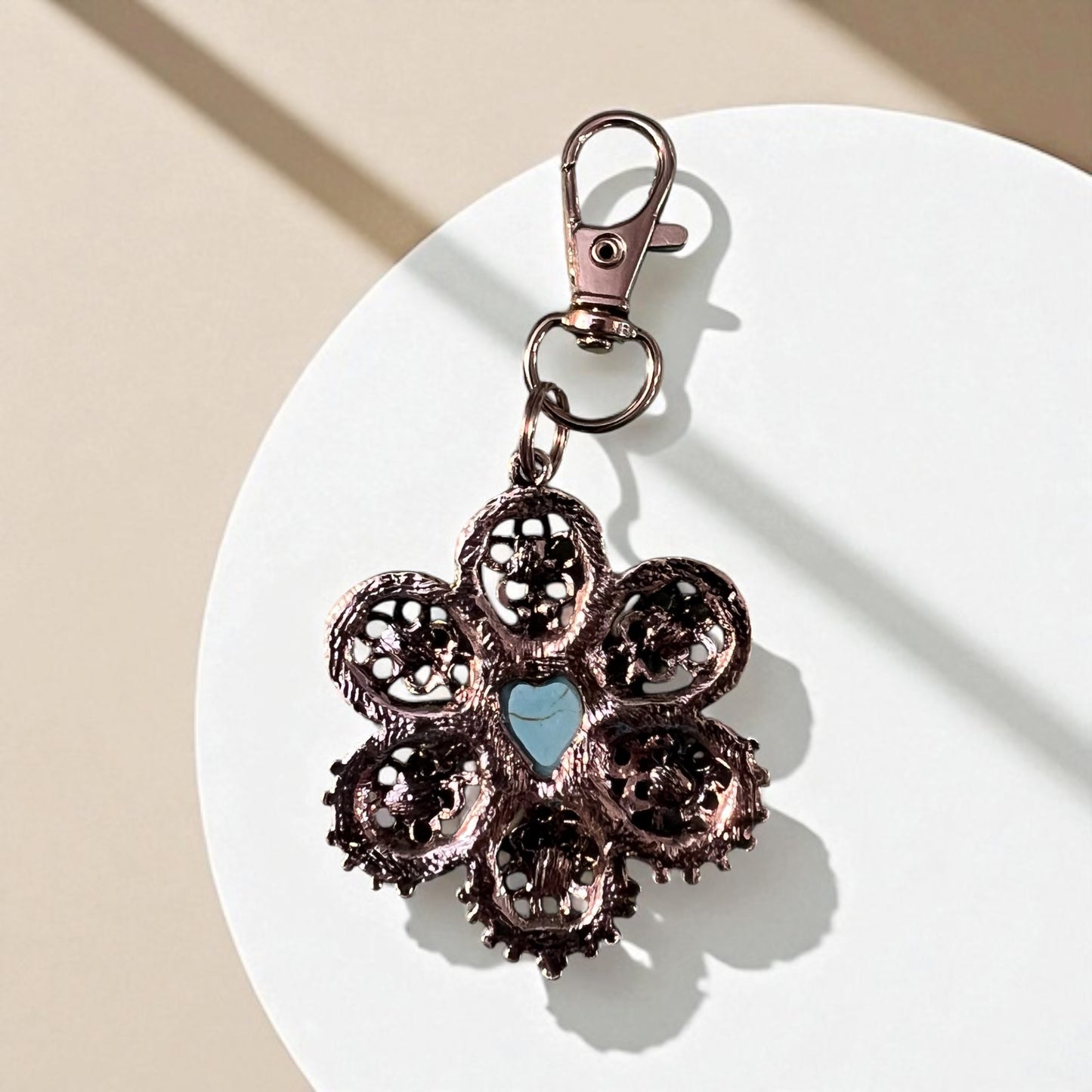 Turquoise Flower Keychain – Handmade Boho Bag Charm