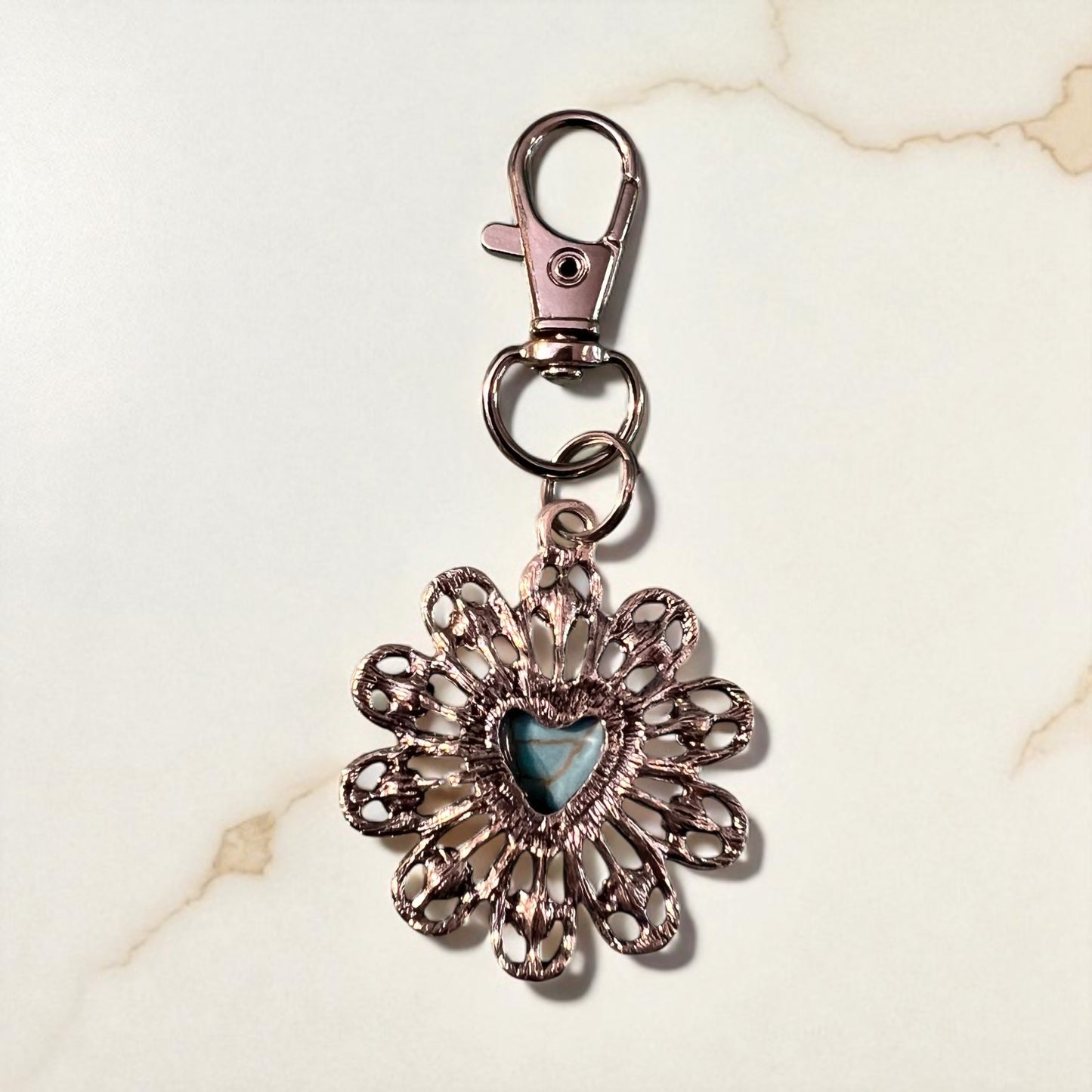Turquoise Sunburst Keychain – Handmade Boho Bag Charm