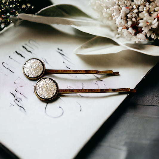 Silver Druzy Brass Hair Pins: Sparkling Accents for Sophisticated Hairstyles
