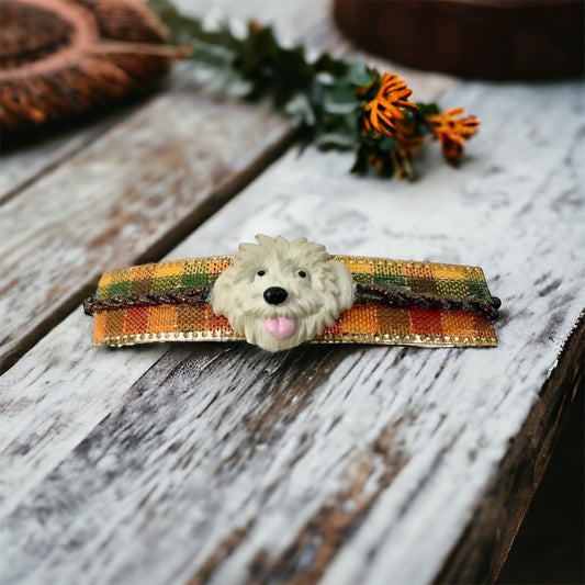 Plaid Hair Clip with Dog Embellishment - Cute & Playful Hair Accessory