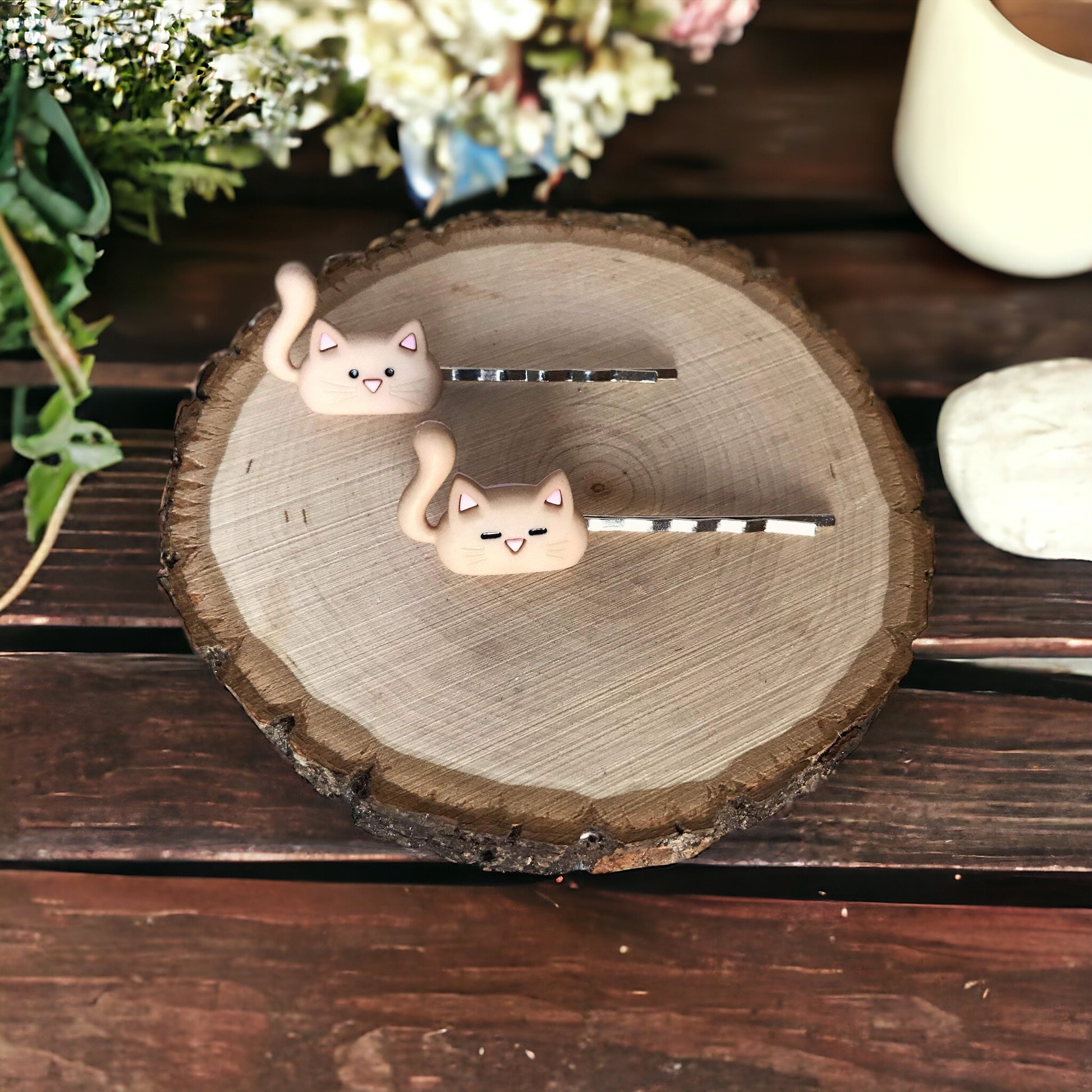 Tan Cat Hair Pins - Cute Hair Accessories for Feline Fans