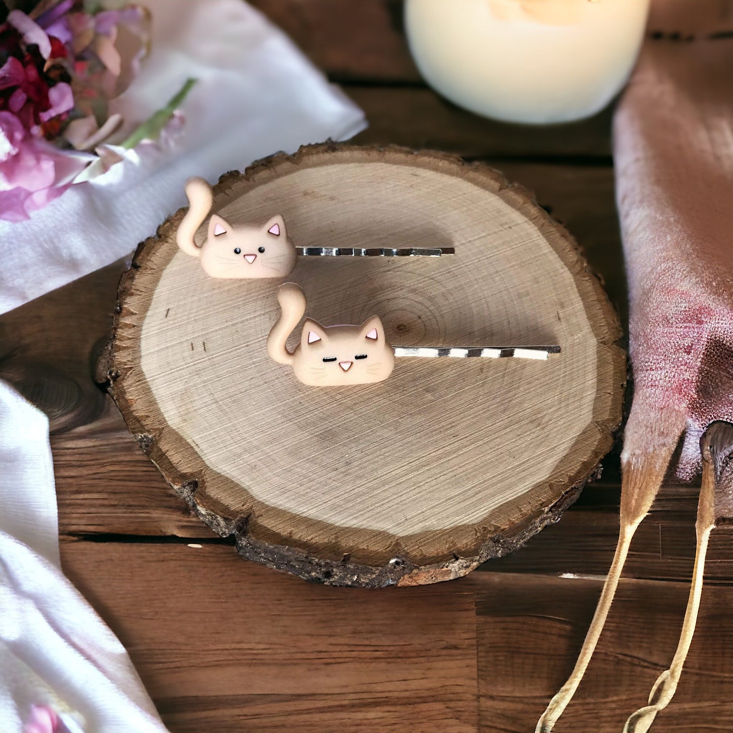Tan Cat Hair Pins - Cute Hair Accessories for Feline Fans