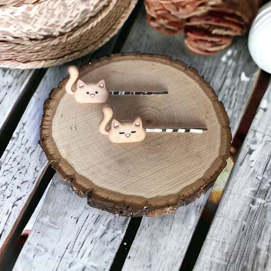 Tan Cat Hair Pins - Cute Hair Accessories for Feline Fans