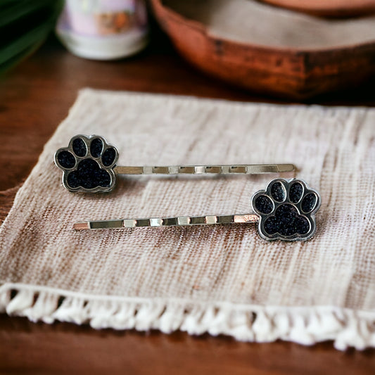 Black Glitter Paw Print Hair Pins - Playful & Stylish Animal-Inspired Accessories