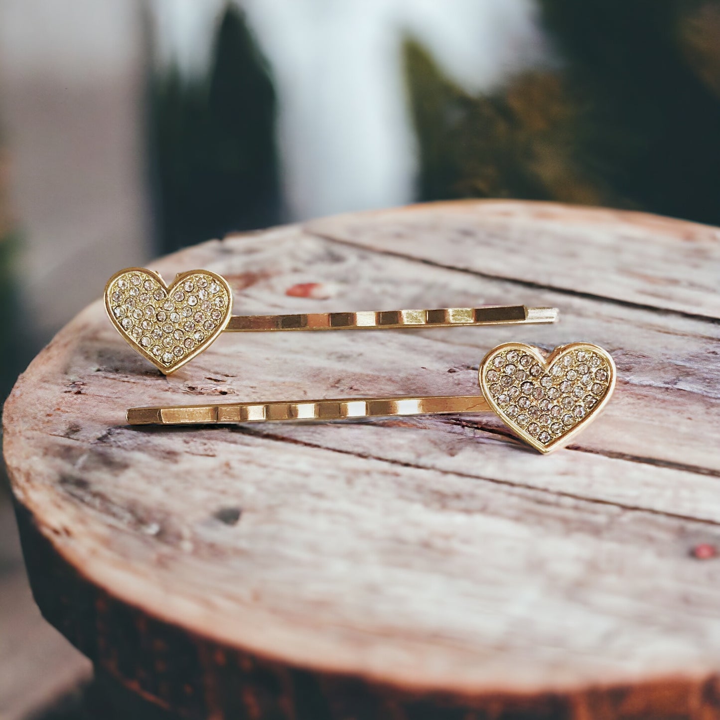 14k Gold-Plated Rhinestone Heart Hair Pin Set - Elegant & Sparkling Accessories