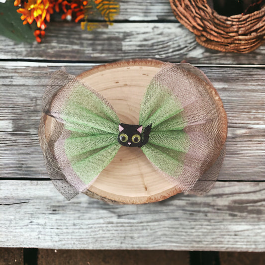 Halloween Black Spooky Cat Hair Bow Clip - Fun and Festive Halloween Accessory