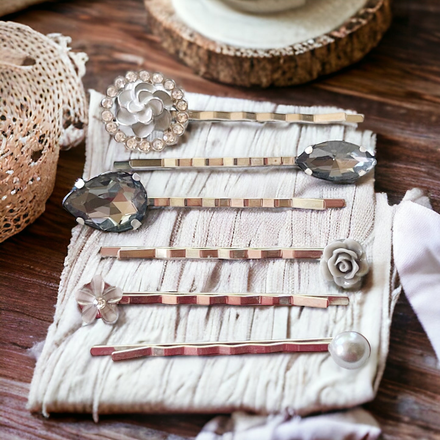 Gray Flower Rhinestone Hair Pins: Elegant Accents for Stylish Hairdos
