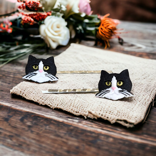 Black & White Cat Hair Pins - Feline-Inspired Accessories