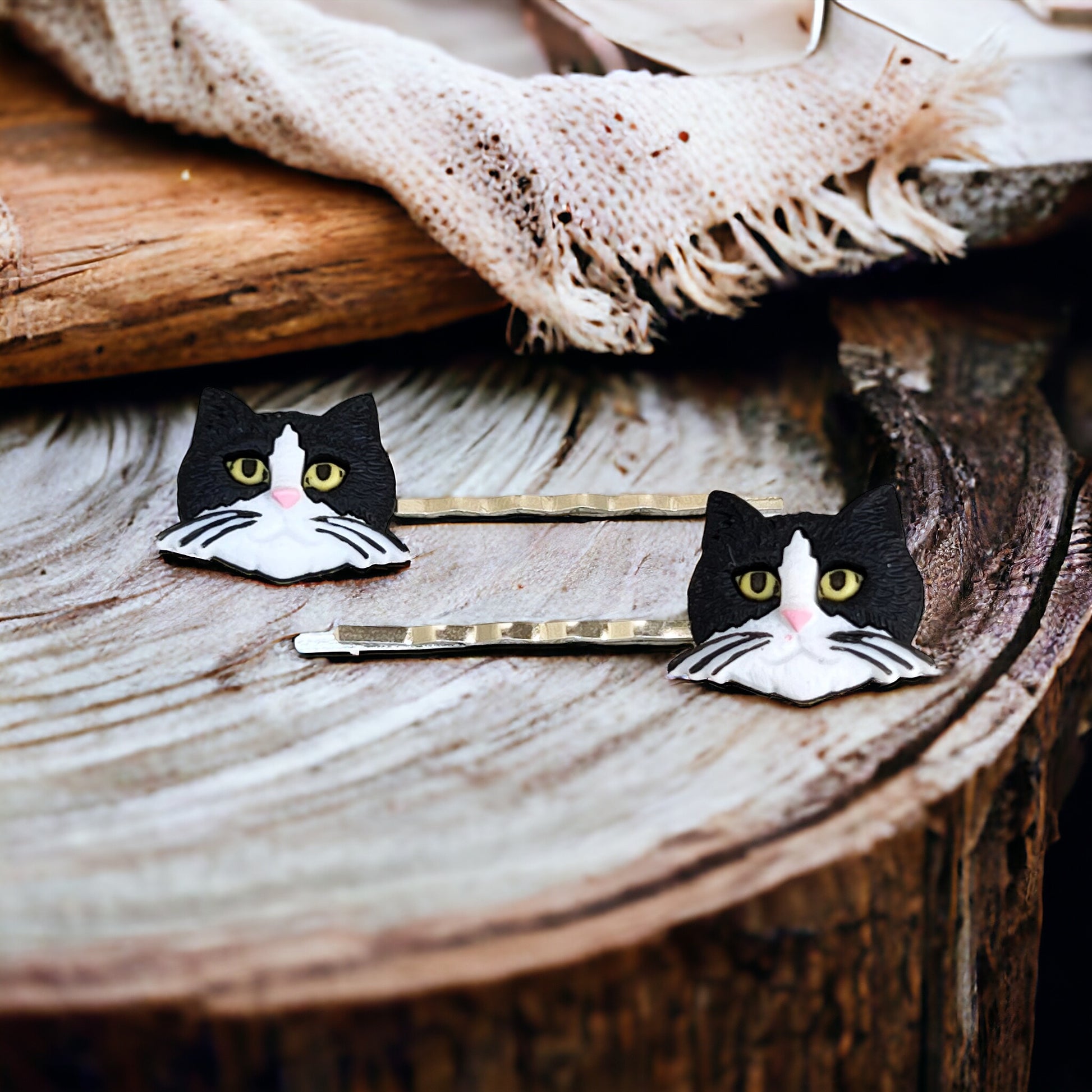 Black & White Cat Hair Pins - Feline-Inspired Accessories