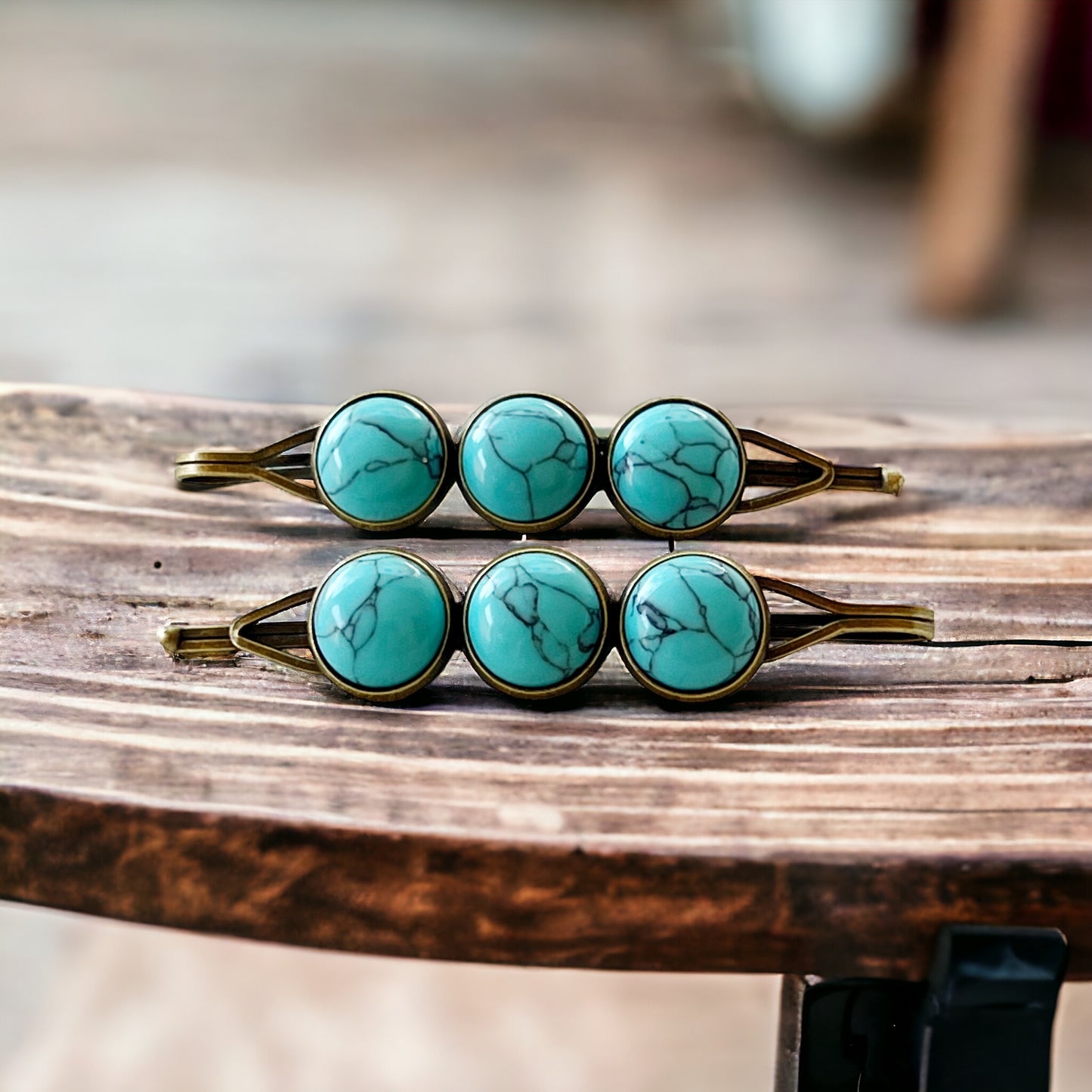 Turquoise Hair Pins - Western Cowgirl Decorative Brass Bobby Pins, Women's Southwestern Hair Accessories