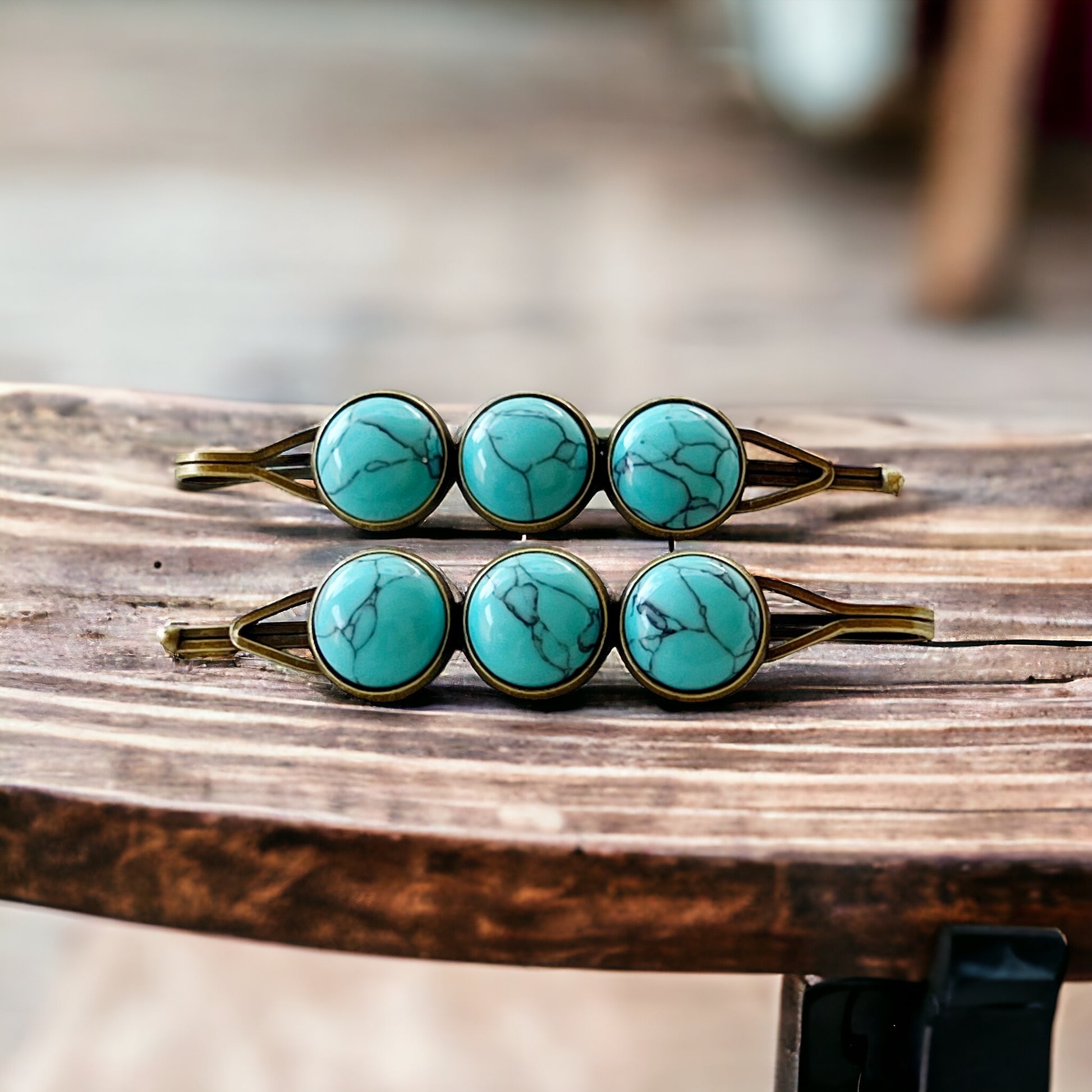 Turquoise Hair Pins - Western Cowgirl Decorative Brass Bobby Pins, Women's Southwestern Hair Accessories