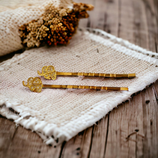 Tiny Gold Rhinestone Elephant Bobby Pins: Adorable Animal-inspired Accessories