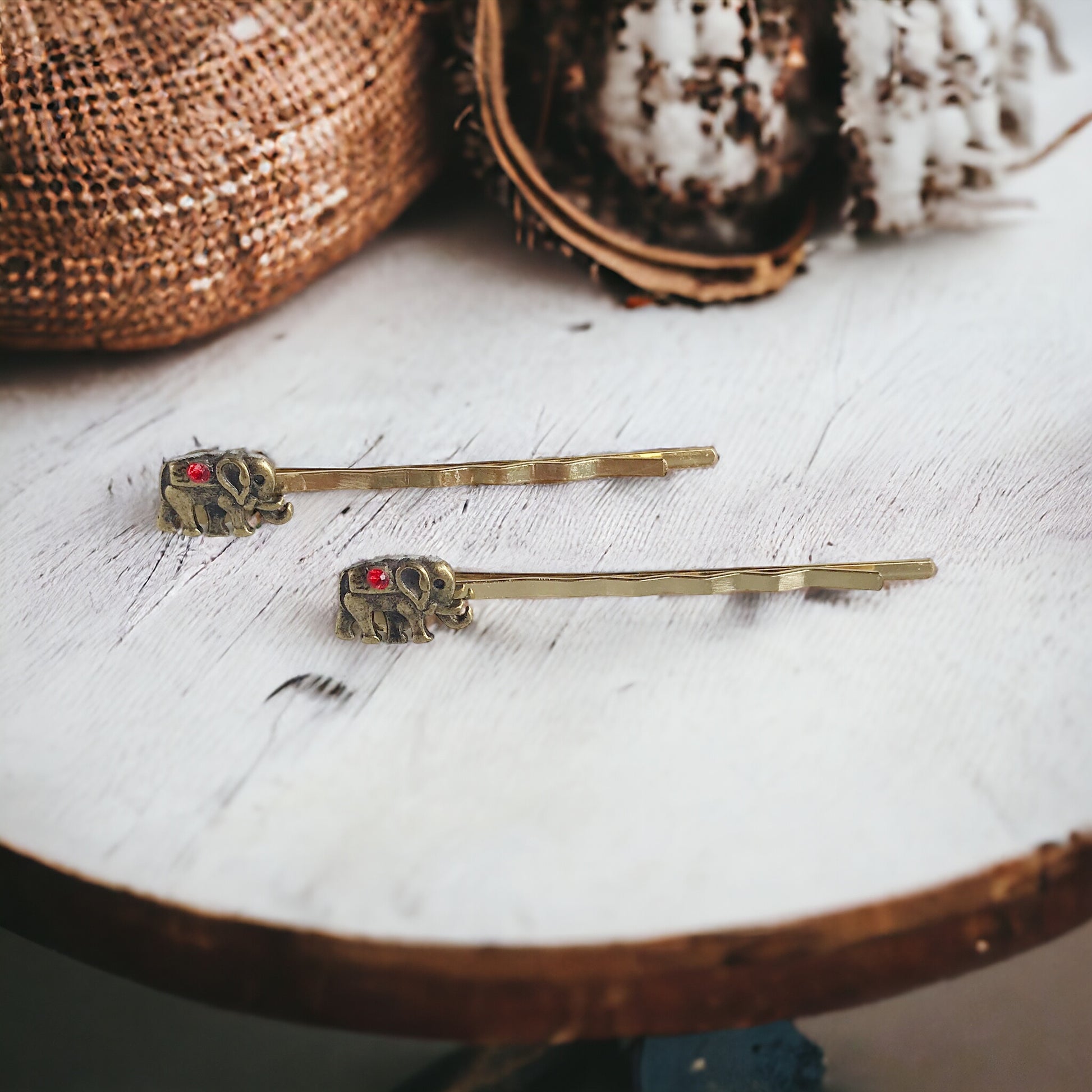 Tiny Bronze Rhinestone Elephant Bobby Pins: Adorable Animal-inspired Accessories