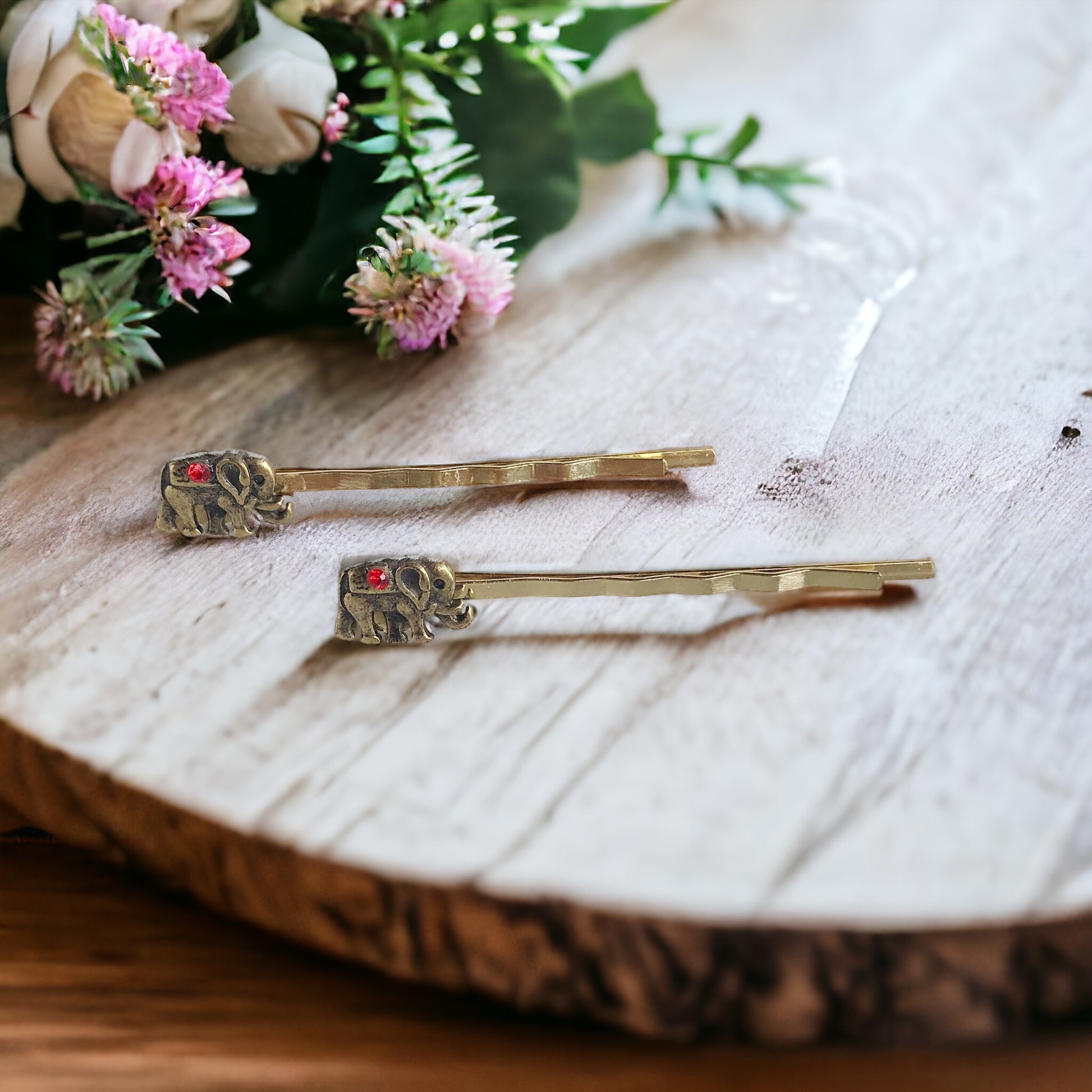 Tiny Bronze Rhinestone Elephant Bobby Pins: Adorable Animal-inspired Accessories