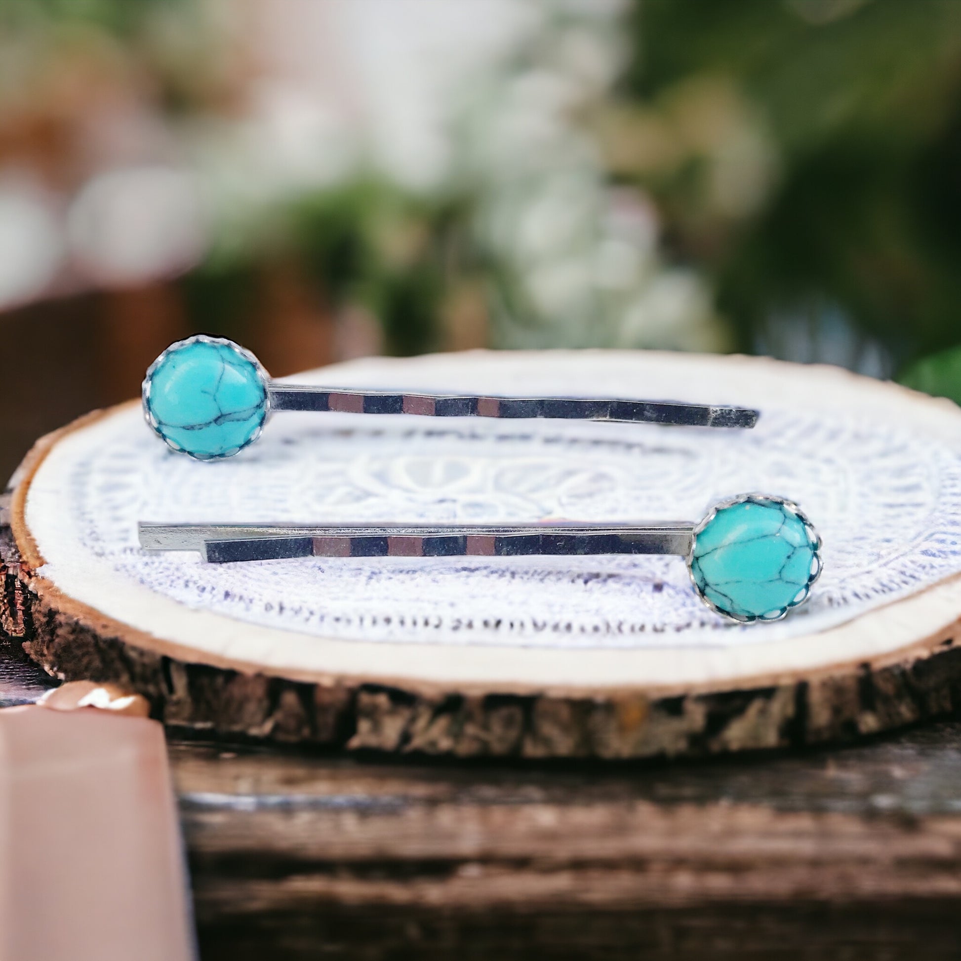 Turquoise Hair Pins - Western Silver Bobby Pins Women's Southwestern Hair Accessories