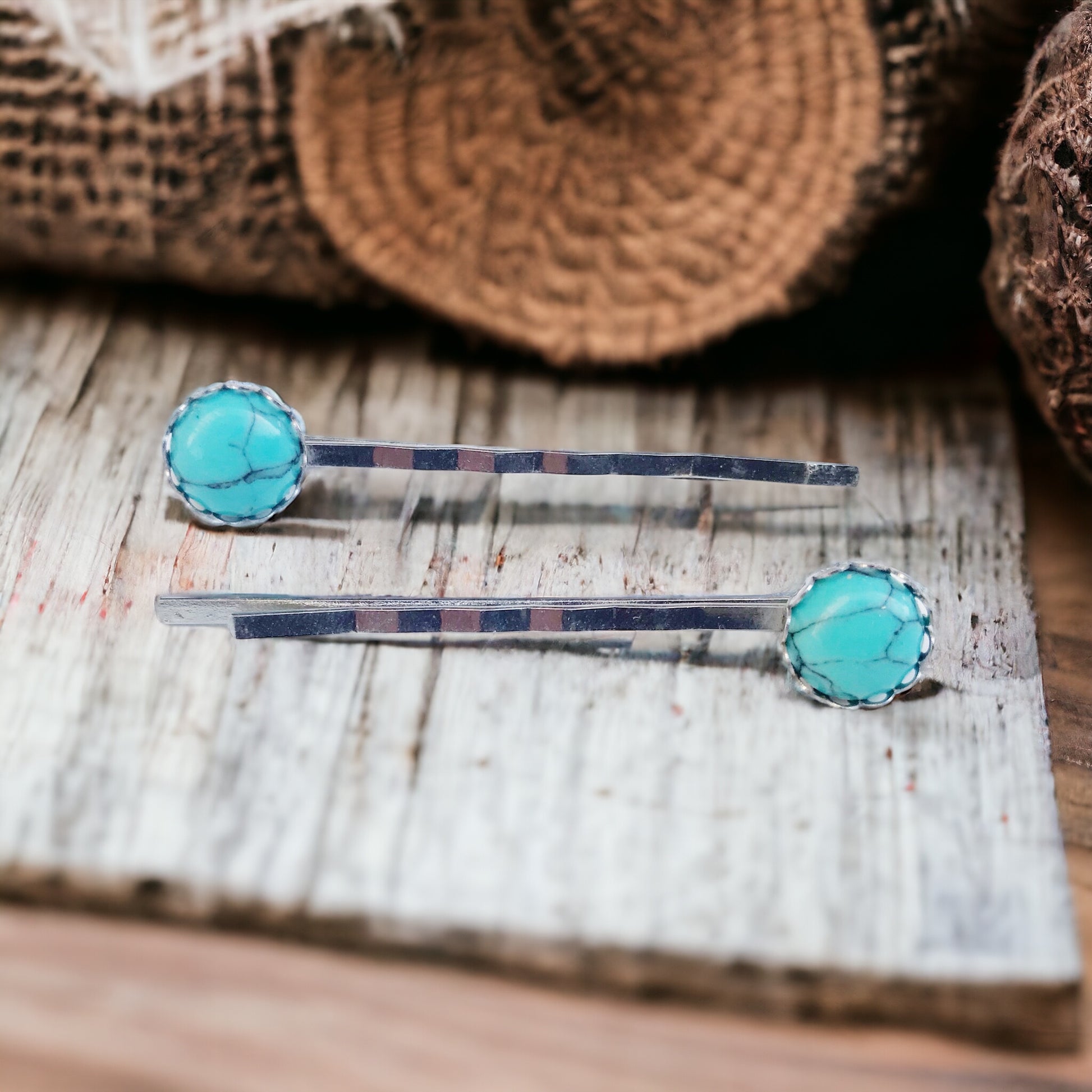 Turquoise Hair Pins - Western Silver Bobby Pins Women's Southwestern Hair Accessories