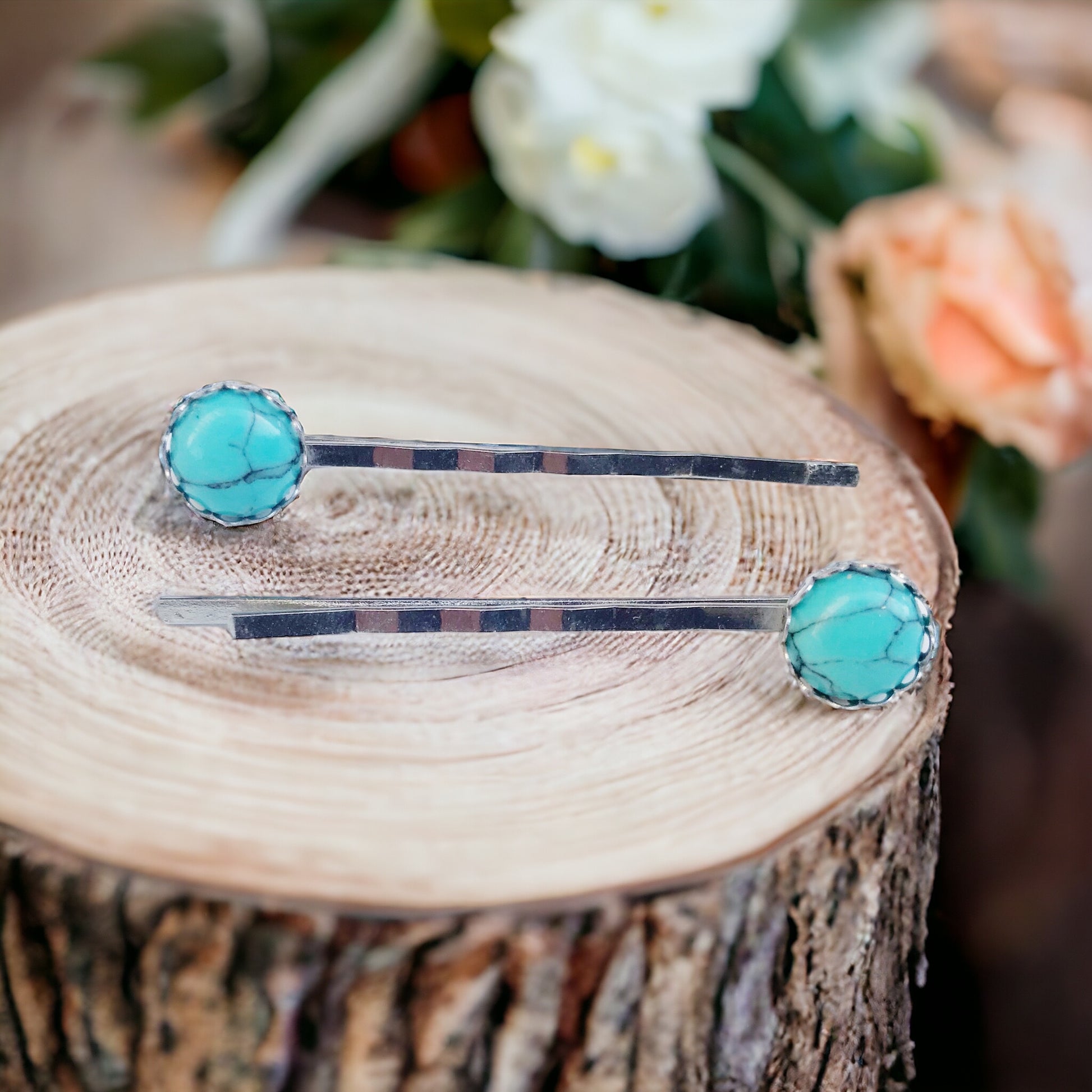 Turquoise Hair Pins - Western Silver Bobby Pins Women's Southwestern Hair Accessories