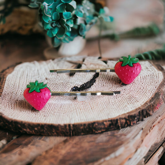 Strawberry Fruit Silver Bobby Pins - Fun & Whimsical Hair Accessories